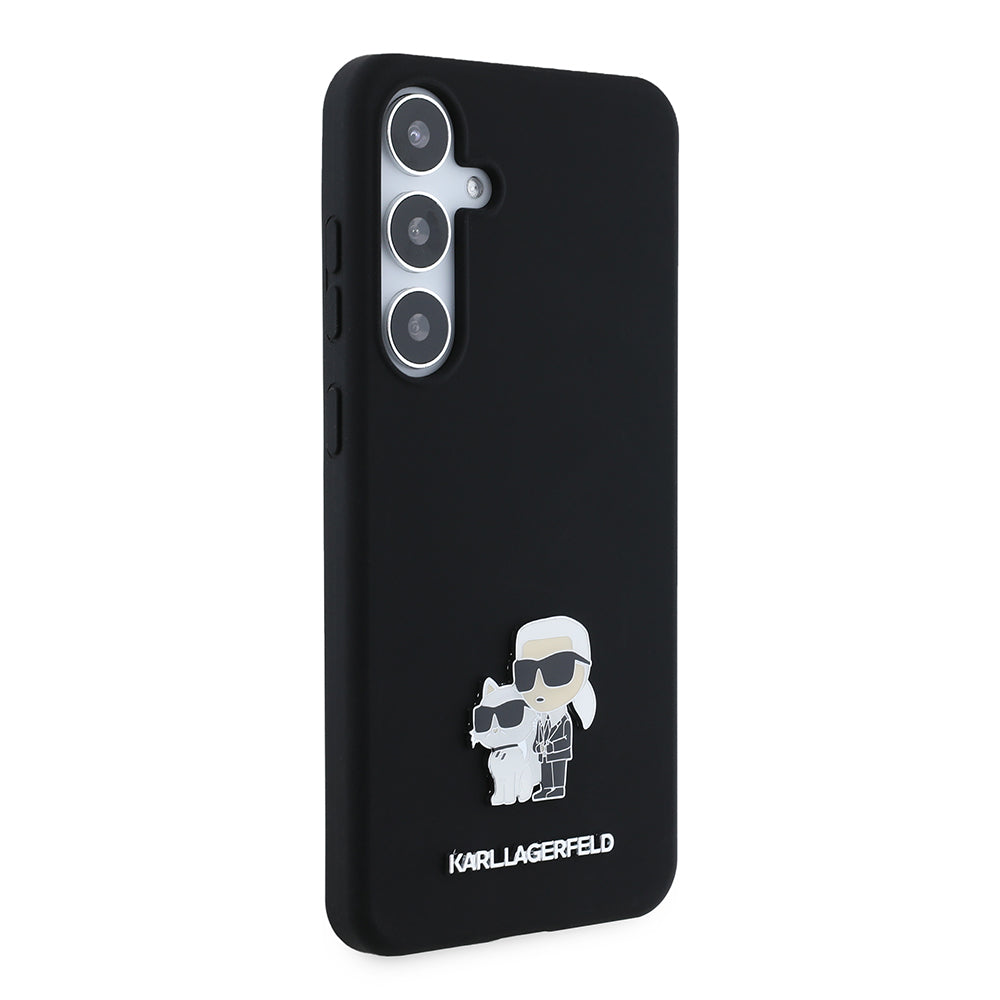 Étui pour Samsung Galaxy S24+ S926, Karl Lagerfeld, Silicone Karl & Choupette Métal, Noir