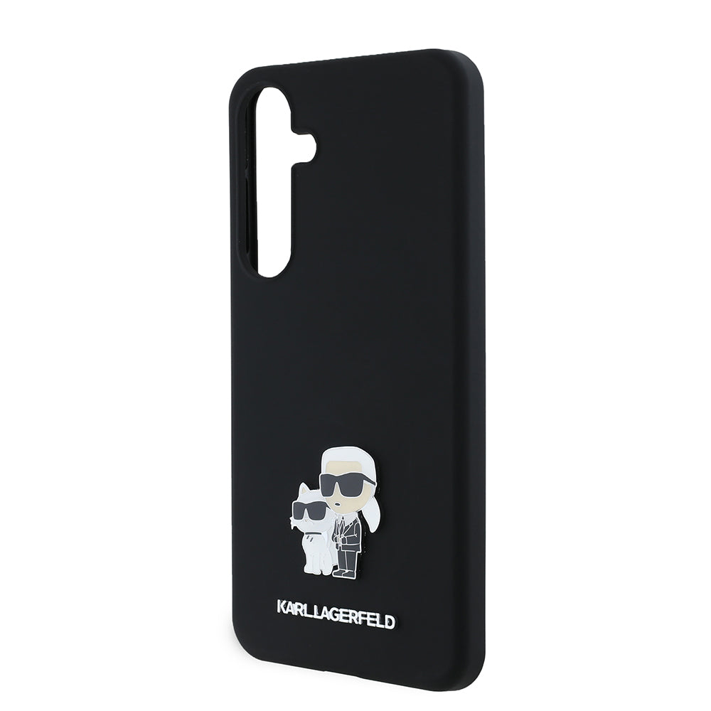 Étui pour Samsung Galaxy S24+ S926, Karl Lagerfeld, Silicone Karl & Choupette Métal, Noir