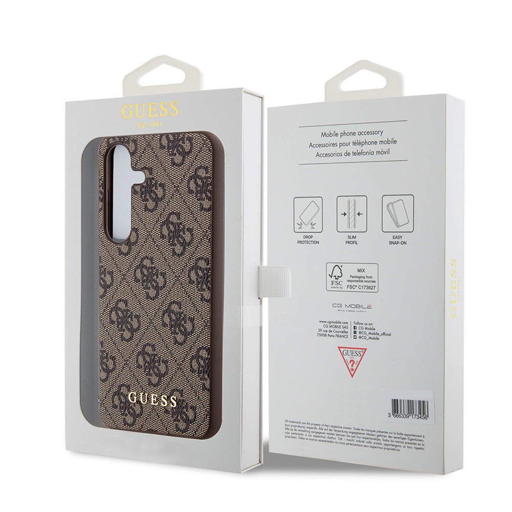 Étui pour Samsung Galaxy S24 S921, Guess, Logo Or Métal 4G, Marron
