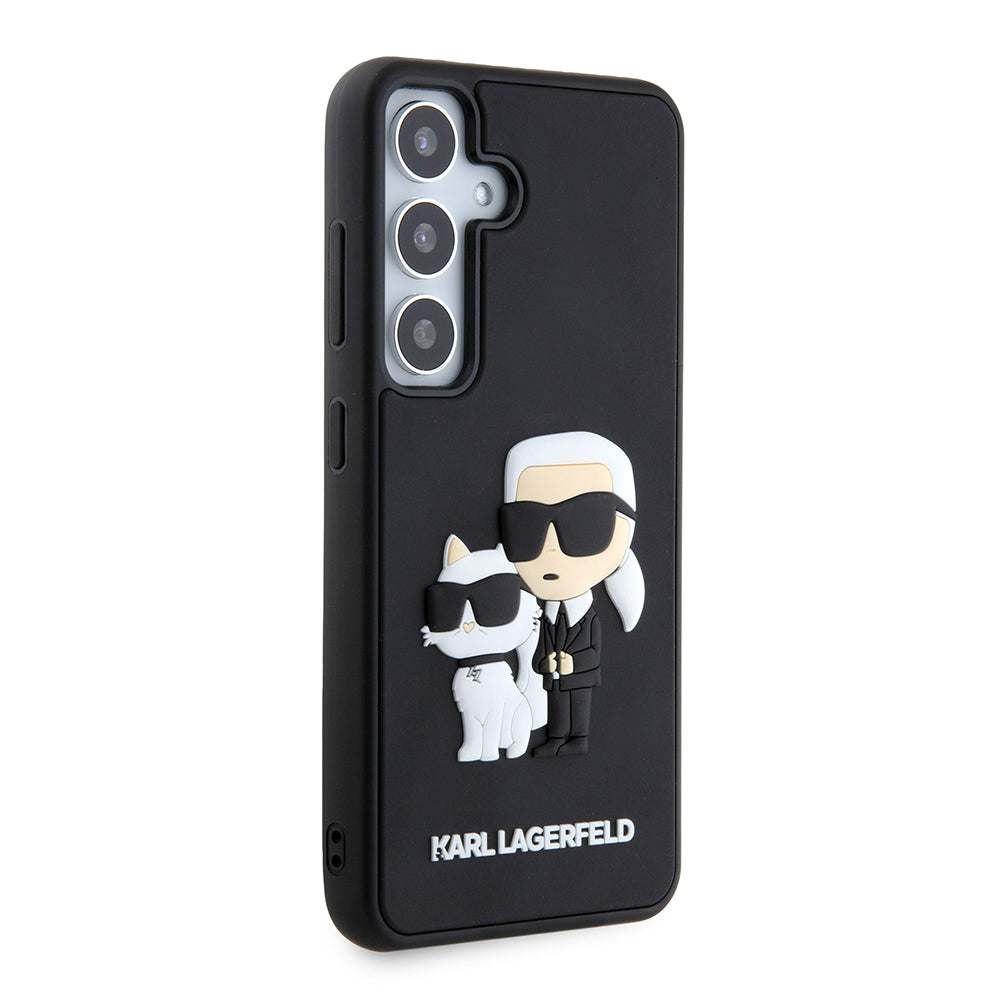 Housse pour Samsung Galaxy S24 S921, Karl Lagerfeld, 3D Rubber Karl & Choupette, Noire