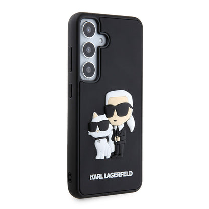 Housse pour Samsung Galaxy S24 S921, Karl Lagerfeld, 3D Rubber Karl & Choupette, Noire