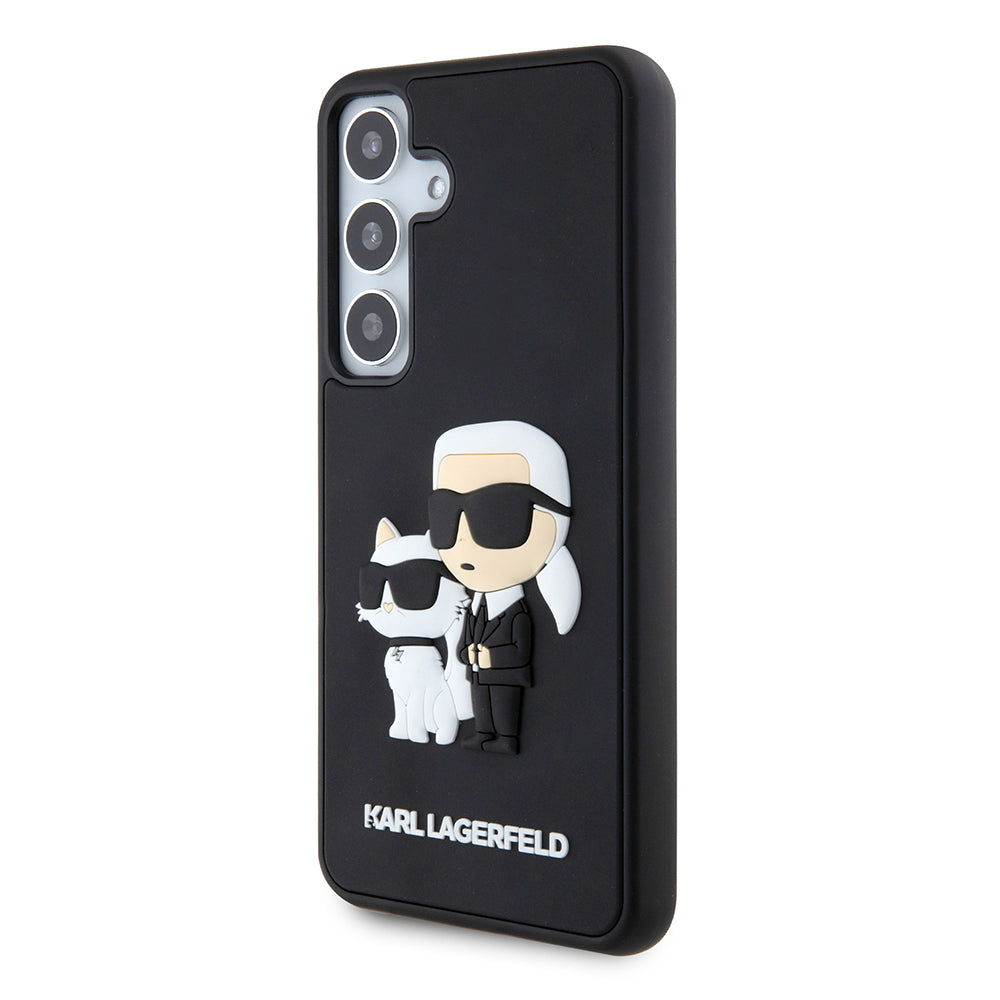 Housse pour Samsung Galaxy S24 S921, Karl Lagerfeld, 3D Rubber Karl & Choupette, Noire