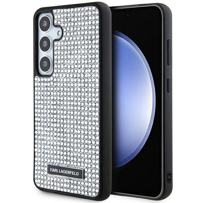 Étui pour Samsung Galaxy S24 S921, Karl Lagerfeld, Plaque Métallique Strass, Argenté