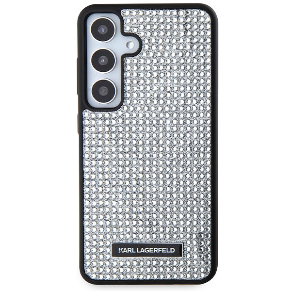 Étui pour Samsung Galaxy S24 S921, Karl Lagerfeld, Plaque Métallique Strass, Argenté