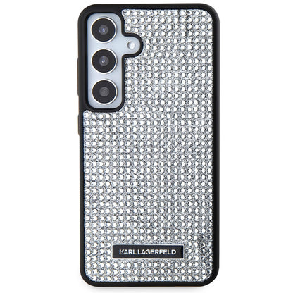 Étui pour Samsung Galaxy S24 S921, Karl Lagerfeld, Plaque Métallique Strass, Argenté