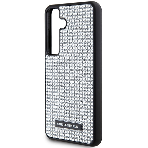 Étui pour Samsung Galaxy S24 S921, Karl Lagerfeld, Plaque Métallique Strass, Argenté