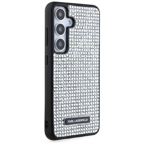 Étui pour Samsung Galaxy S24 S921, Karl Lagerfeld, Plaque Métallique Strass, Argenté