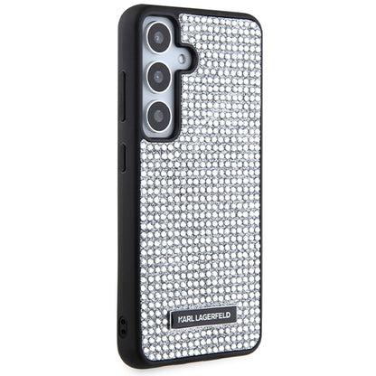 Étui pour Samsung Galaxy S24 S921, Karl Lagerfeld, Plaque Métallique Strass, Argenté