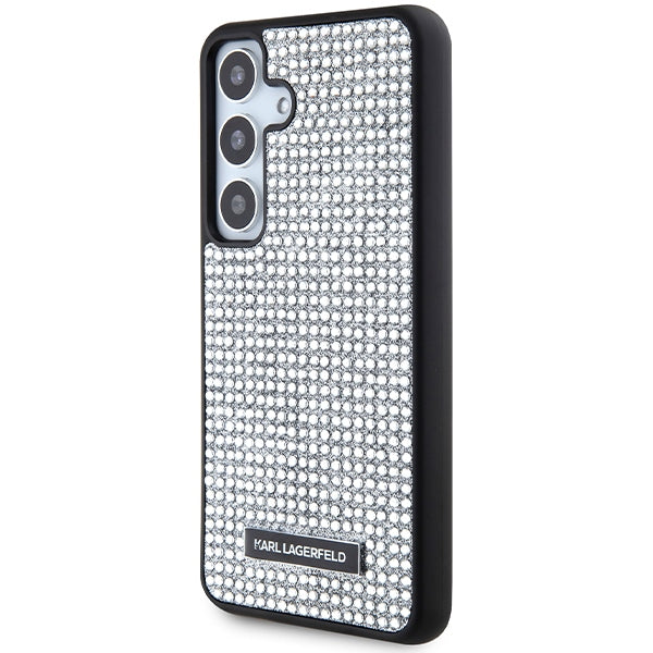 Étui pour Samsung Galaxy S24 S921, Karl Lagerfeld, Plaque Métallique Strass, Argenté