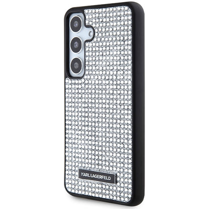 Étui pour Samsung Galaxy S24 S921, Karl Lagerfeld, Plaque Métallique Strass, Argenté