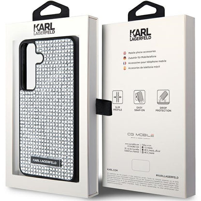 Étui pour Samsung Galaxy S24 S921, Karl Lagerfeld, Plaque Métallique Strass, Argenté