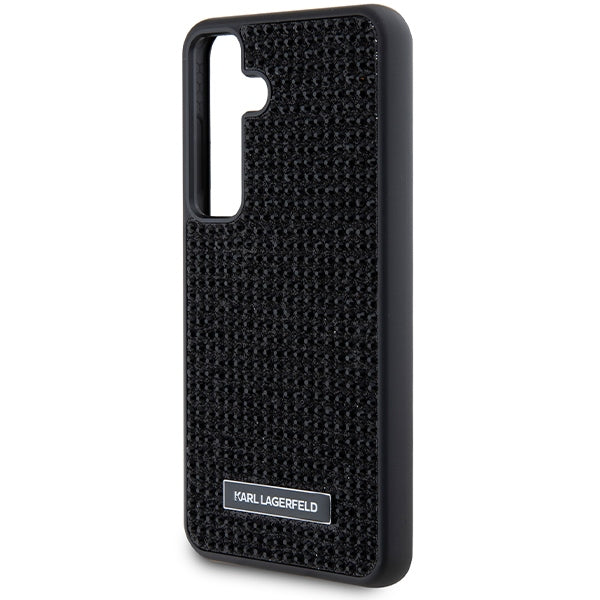 Housse pour Samsung Galaxy S24 S921, Karl Lagerfeld, Plaque Métallique Strass, Noire