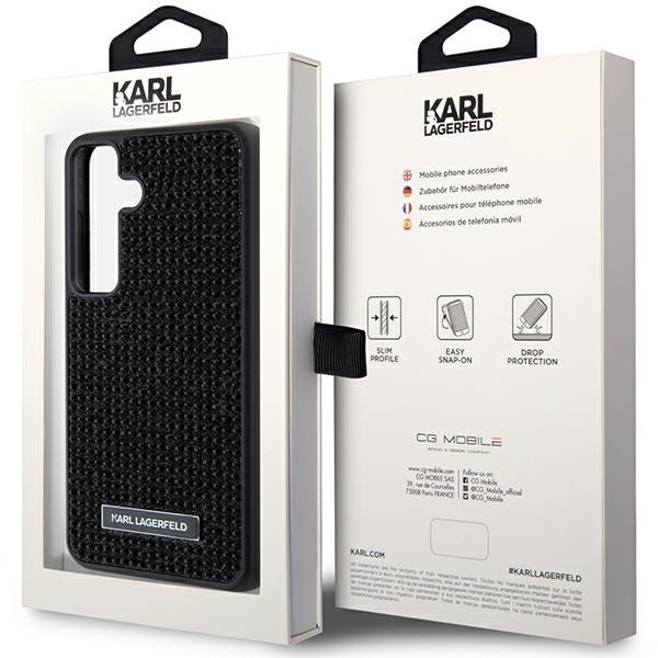 Housse pour Samsung Galaxy S24 S921, Karl Lagerfeld, Plaque Métallique Strass, Noire