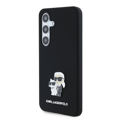 Étui pour Samsung Galaxy S24 S921, Karl Lagerfeld, Silicone Karl & Choupette Métal, Noir