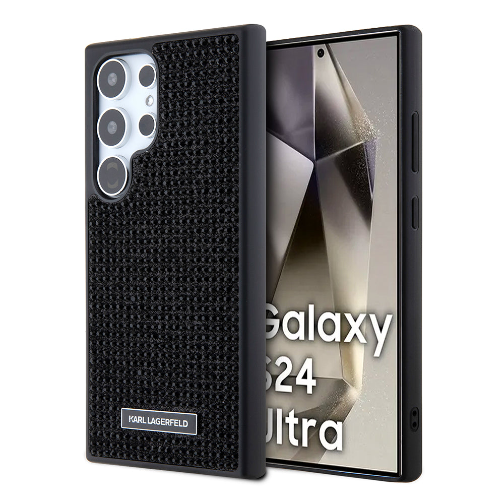 Housse pour Samsung Galaxy S24 Ultra S928, Karl Lagerfeld, Plaque Métallique Strass, Noire
