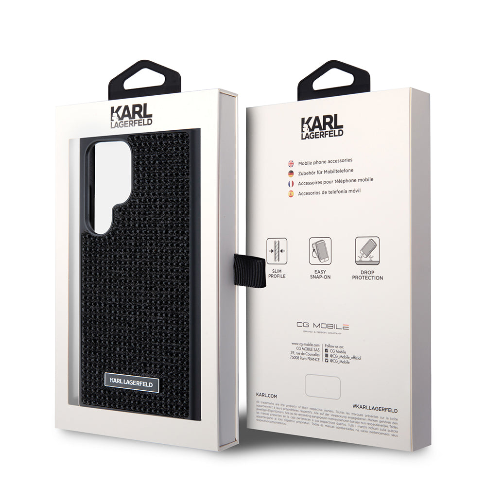 Housse pour Samsung Galaxy S24 Ultra S928, Karl Lagerfeld, Plaque Métallique Strass, Noire