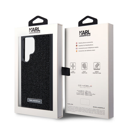 Housse pour Samsung Galaxy S24 Ultra S928, Karl Lagerfeld, Plaque Métallique Strass, Noire