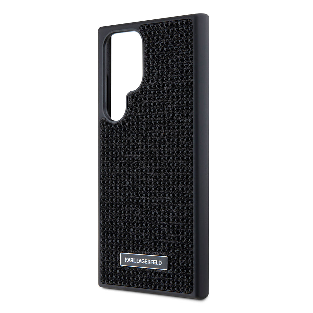 Housse pour Samsung Galaxy S24 Ultra S928, Karl Lagerfeld, Plaque Métallique Strass, Noire