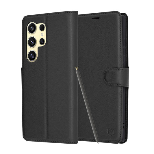 Coque pour Samsung Galaxy S24 Ultra S928, Techsuit, Folio en cuir, Noire