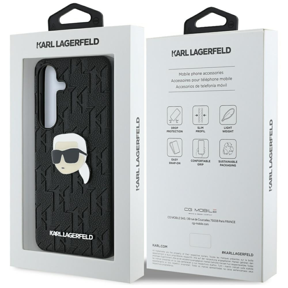 Étui pour Samsung Galaxy S25+ S936, Karl Lagerfeld, Monogram Karl's Head, Noir