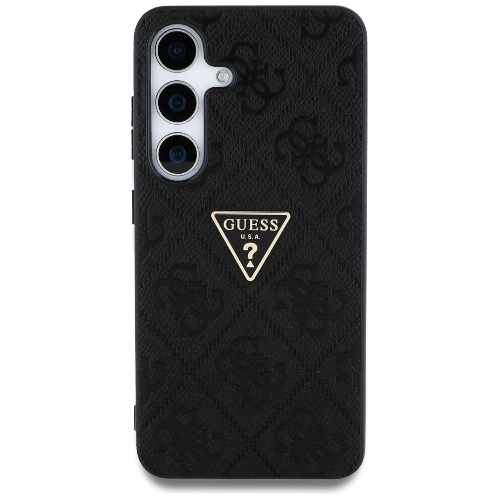 Étui pour Samsung Galaxy S25 S931, Guess, Grained Hot Stamp 4G Triangle, Noir