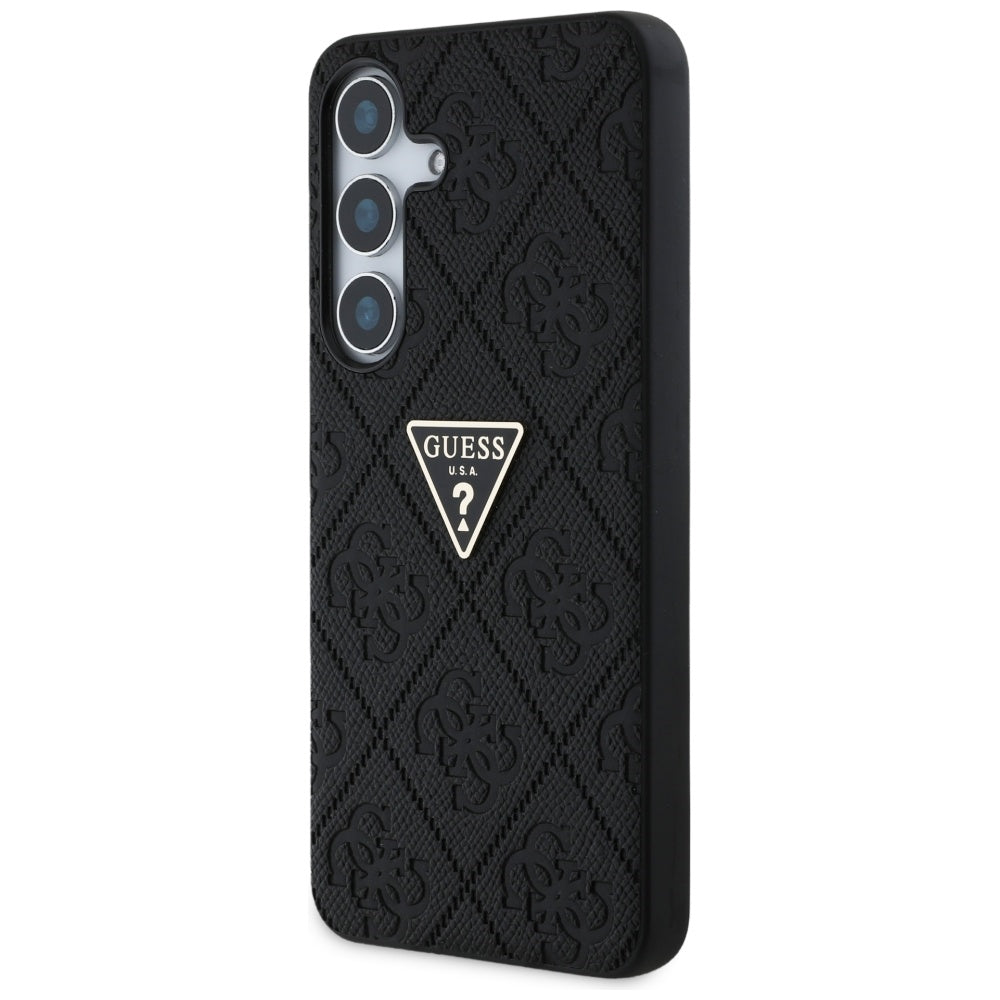 Étui pour Samsung Galaxy S25 S931, Guess, Grained Hot Stamp 4G Triangle, Noir