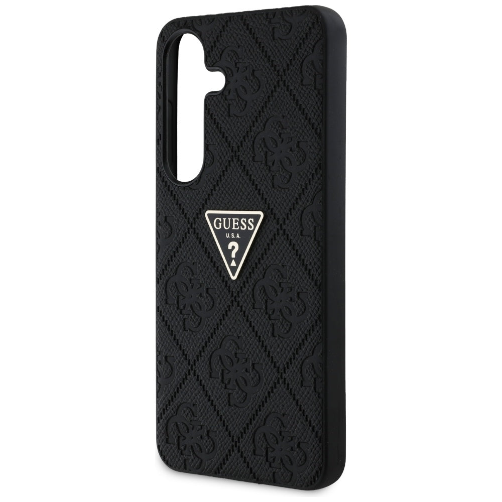 Étui pour Samsung Galaxy S25 S931, Guess, Grained Hot Stamp 4G Triangle, Noir