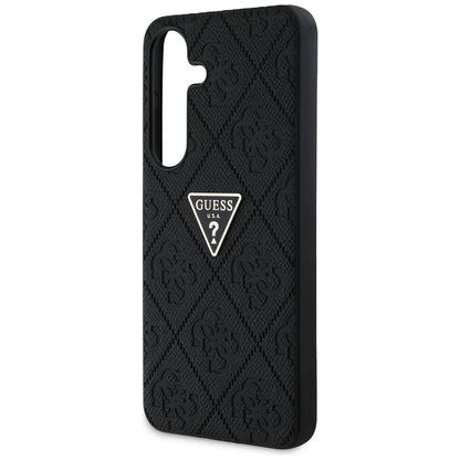 Étui pour Samsung Galaxy S25 S931, Guess, Grained Hot Stamp 4G Triangle, Noir