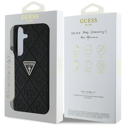 Étui pour Samsung Galaxy S25 S931, Guess, Grained Hot Stamp 4G Triangle, Noir