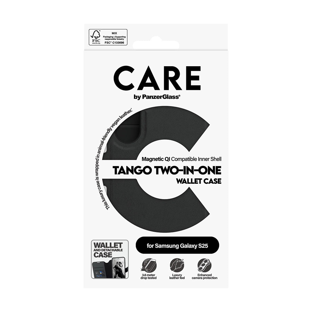 Étui pour Samsung Galaxy S25 S931, PanzerGlass, Fonction Care Tango Two-in-One, Noir