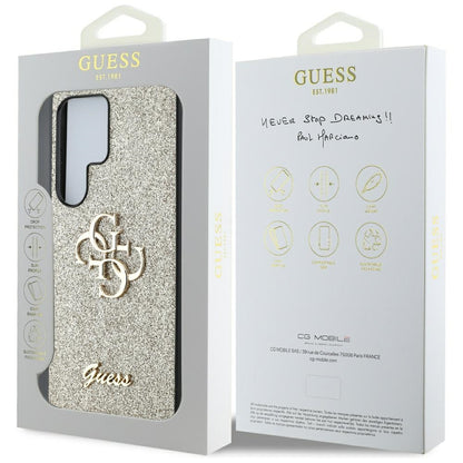 Étui pour Samsung Galaxy S25 Ultra S938, Guess, Glitter Big 4G Script, Doré