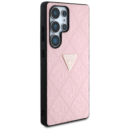 Étui pour Samsung Galaxy S25 Ultra S938, Guess, Grained Hot Stamp 4G Triangle, Rose