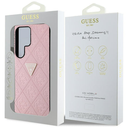 Étui pour Samsung Galaxy S25 Ultra S938, Guess, Grained Hot Stamp 4G Triangle, Rose