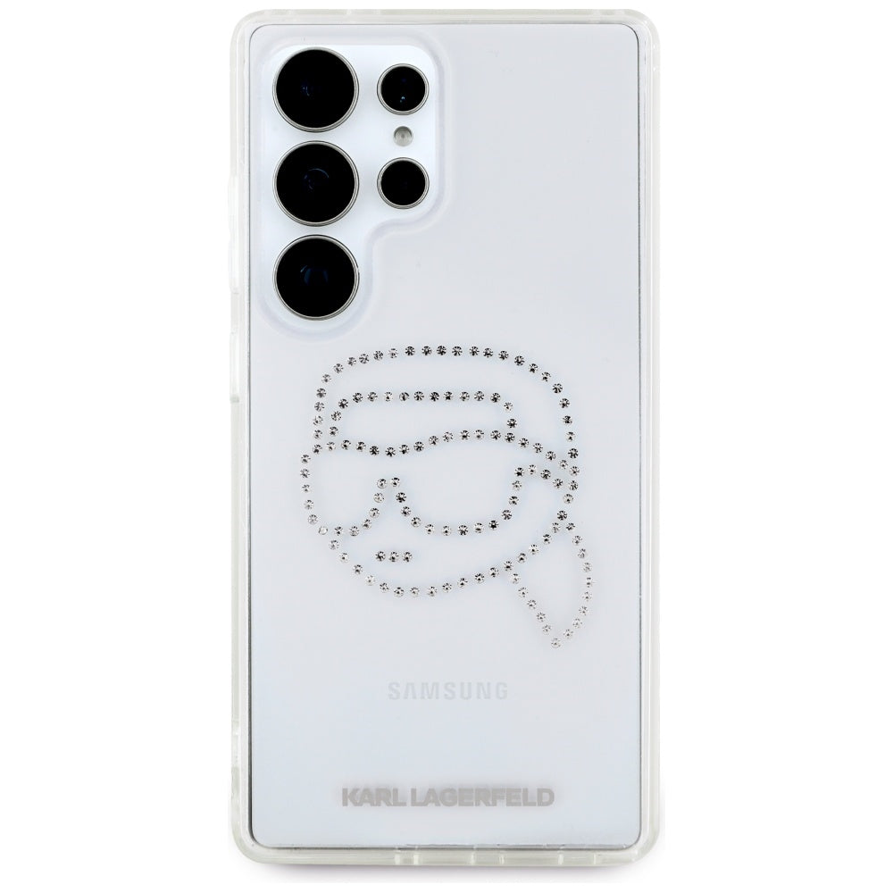 Étui pour Samsung Galaxy S25 Ultra S938, Karl Lagerfeld, IML Rhinestones Karl's Head, Transparent