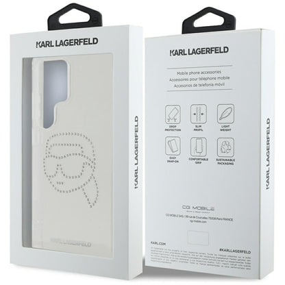 Étui pour Samsung Galaxy S25 Ultra S938, Karl Lagerfeld, IML Rhinestones Karl's Head, Transparent