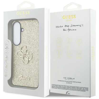 Étui pour Samsung Galaxy S26 S942, Guess, Fixed Glitter Big 4G Metal Frame, Doré