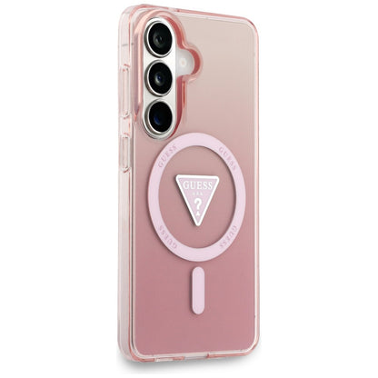 Coque MagSafe pour Samsung Galaxy S26 S942, Guess, logo triangle dégradé IML, Rose