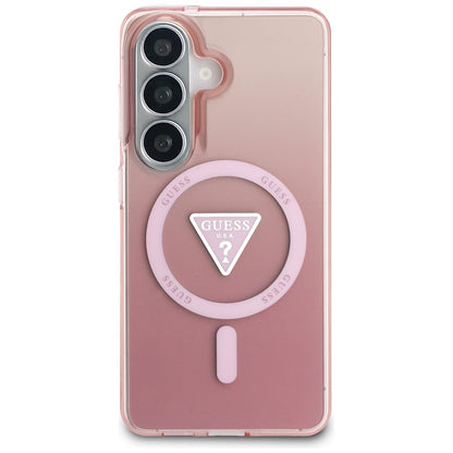 Coque MagSafe pour Samsung Galaxy S26 S942, Guess, logo triangle dégradé IML, Rose