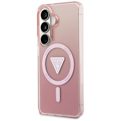 Coque MagSafe pour Samsung Galaxy S26 S942, Guess, logo triangle dégradé IML, Rose