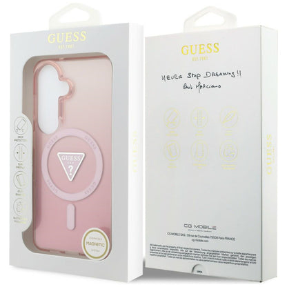 Coque MagSafe pour Samsung Galaxy S26 S942, Guess, logo triangle dégradé IML, Rose