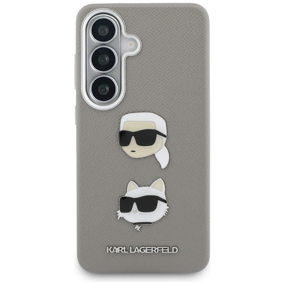 Étui pour Samsung Galaxy S26 S942, Karl Lagerfeld, Saffiano Karl & Choupette's Head Pin, Gris