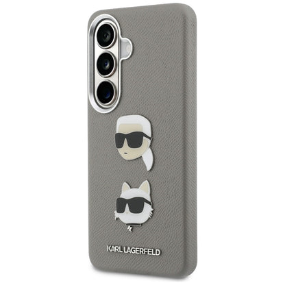 Étui pour Samsung Galaxy S26 S942, Karl Lagerfeld, Saffiano Karl & Choupette's Head Pin, Gris