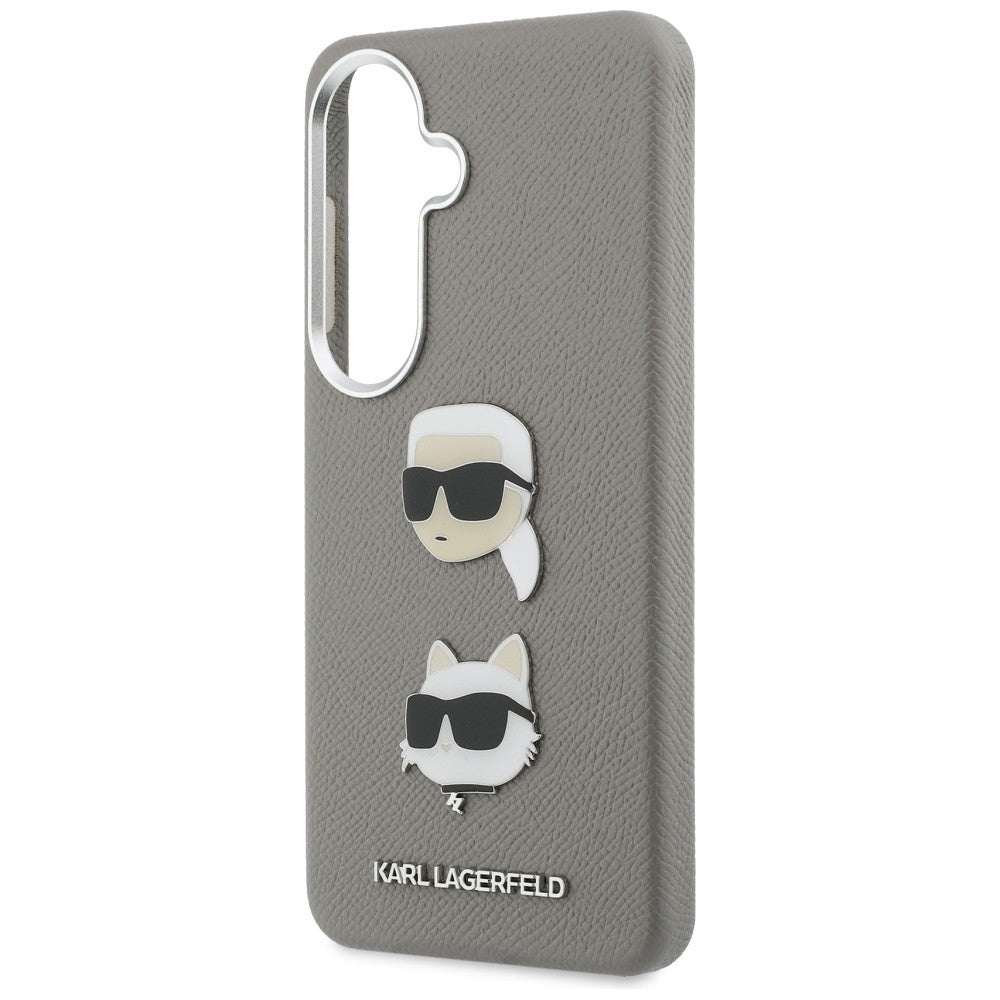 Étui pour Samsung Galaxy S26 S942, Karl Lagerfeld, Saffiano Karl & Choupette's Head Pin, Gris