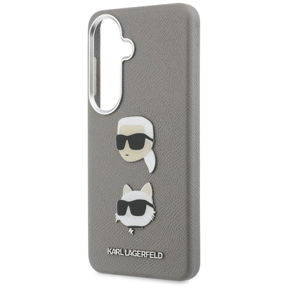 Étui pour Samsung Galaxy S26 S942, Karl Lagerfeld, Saffiano Karl & Choupette's Head Pin, Gris
