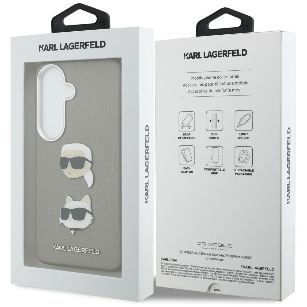Étui pour Samsung Galaxy S26 S942, Karl Lagerfeld, Saffiano Karl & Choupette's Head Pin, Gris