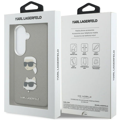 Étui pour Samsung Galaxy S26 S942, Karl Lagerfeld, Saffiano Karl & Choupette's Head Pin, Gris