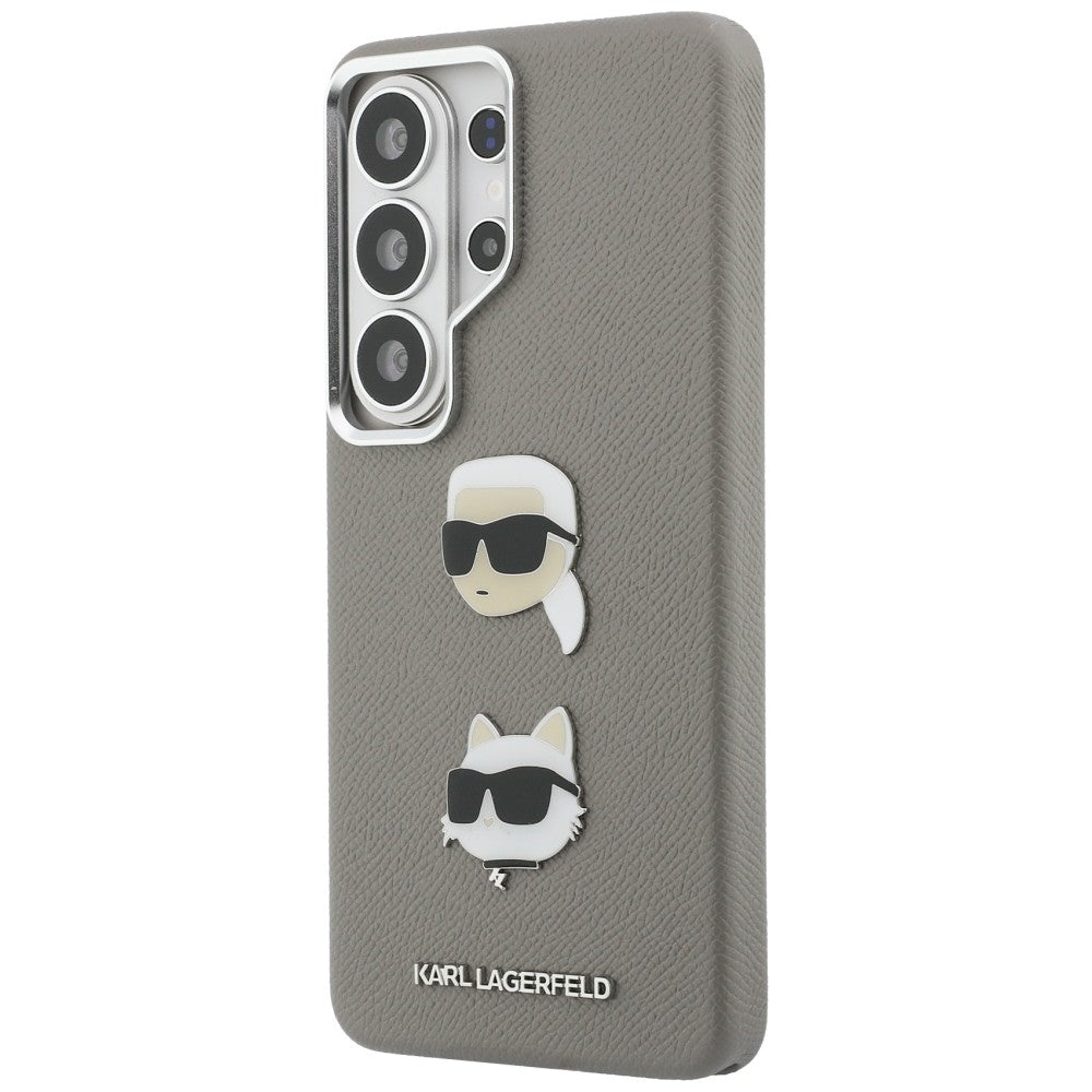 Étui pour Samsung Galaxy S26 Ultra S948, Karl Lagerfeld, Saffiano Karl & Choupette's Head Pin, Gris