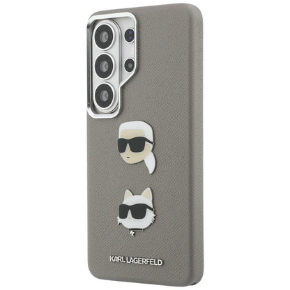 Étui pour Samsung Galaxy S26 Ultra S948, Karl Lagerfeld, Saffiano Karl & Choupette's Head Pin, Gris