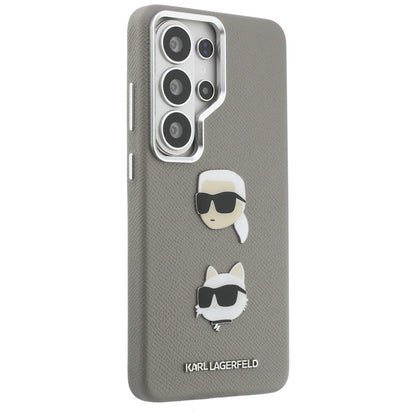 Étui pour Samsung Galaxy S26 Ultra S948, Karl Lagerfeld, Saffiano Karl & Choupette's Head Pin, Gris