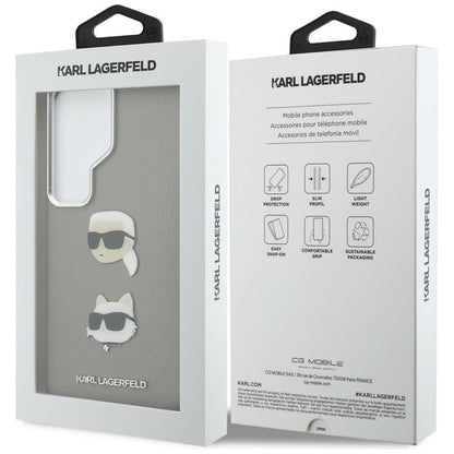 Étui pour Samsung Galaxy S26 Ultra S948, Karl Lagerfeld, Saffiano Karl & Choupette's Head Pin, Gris